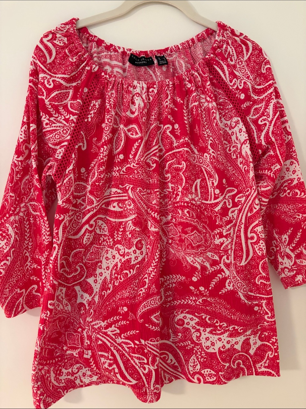 Susan Graver Red and White Paisley Peasant Tunic
